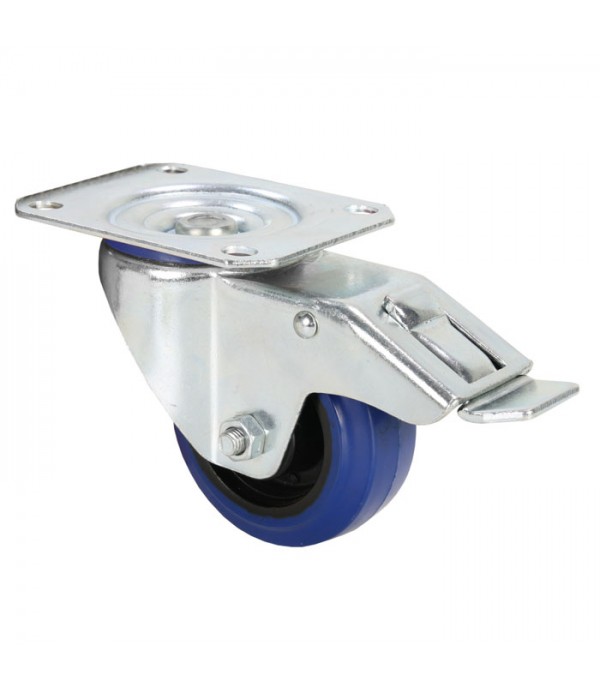 Adam Hall Hardware 372091 - Swivel Castor 80 mm with blue Wheel and Brake