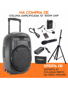 PACK Coluna Amplificada 12" 700W UHF C/ OFERTA Suporte IBIZA