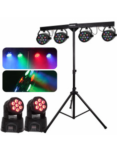 Suporte c/ 4 Projetores PAR 48 LEDs e 2 Moving Head RGBW