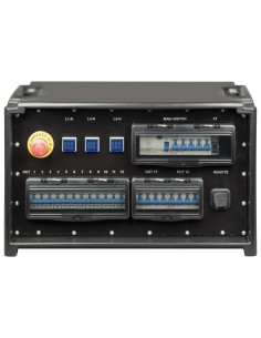 IP55 portable power box in shockproof plastic material. Equipped with: input with CEE straight plug 63A - 3P+N+E - IP67 - 400V w